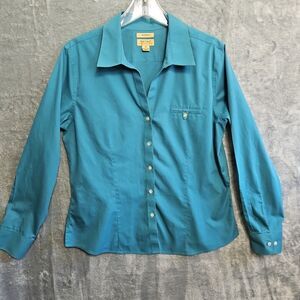 Gold Label Investments Women's sz 16 No Iron Blouse green cotton
